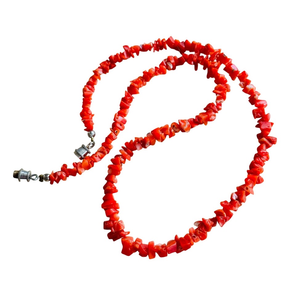 VTG Mediterranean Salmon Red Coral Natural Necklace BOHO Choker Italy‎ 16" 12g